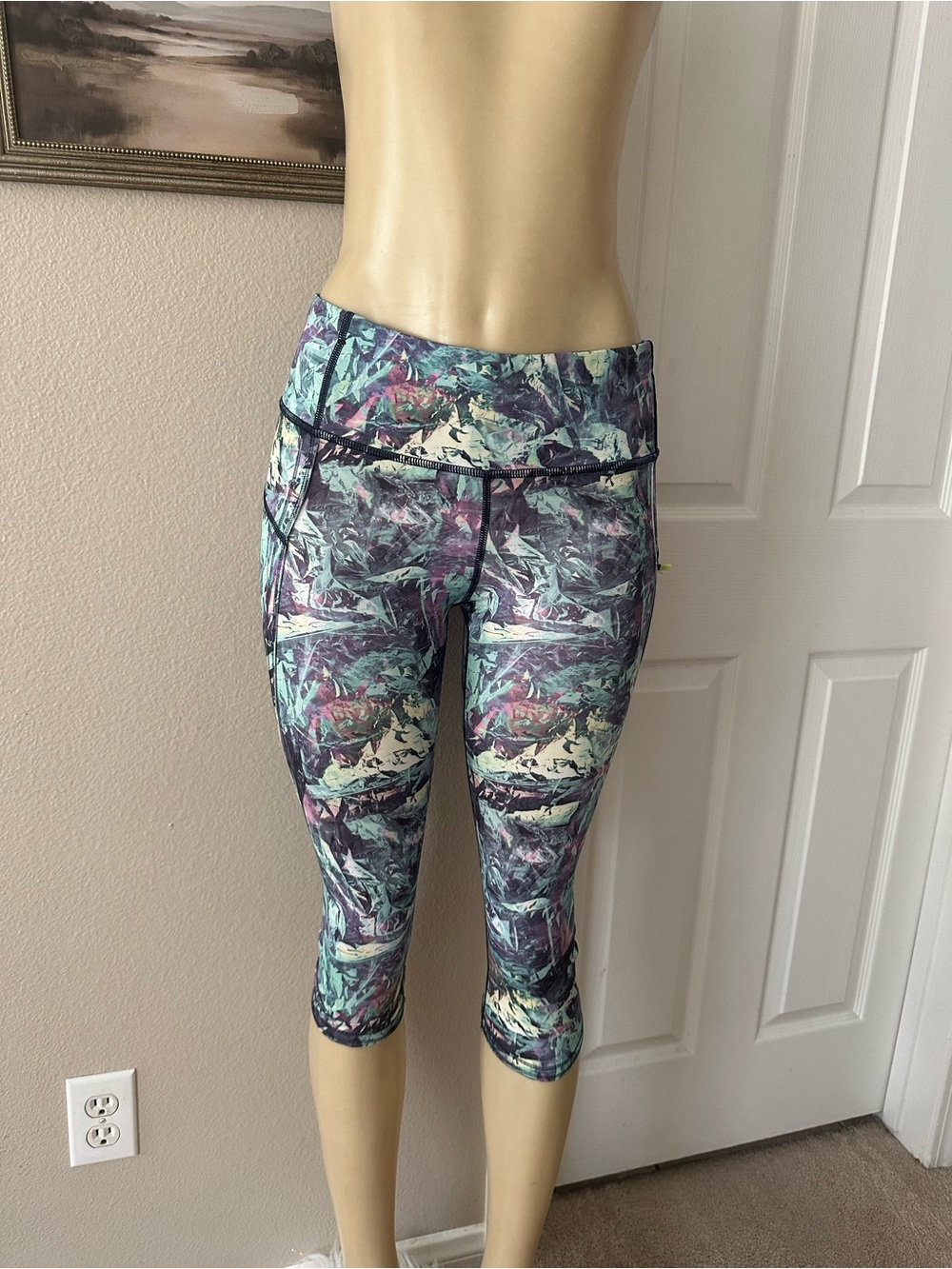 lululemon athletica Abstract Print Capri Leggings in Teal and Purple